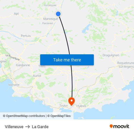 Villeneuve to La Garde map