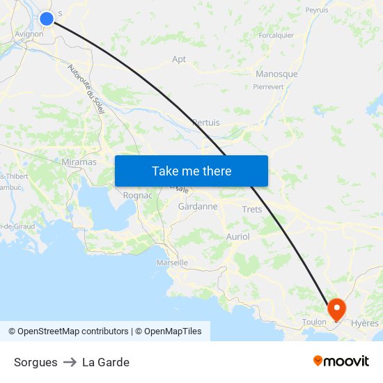 Sorgues to La Garde map