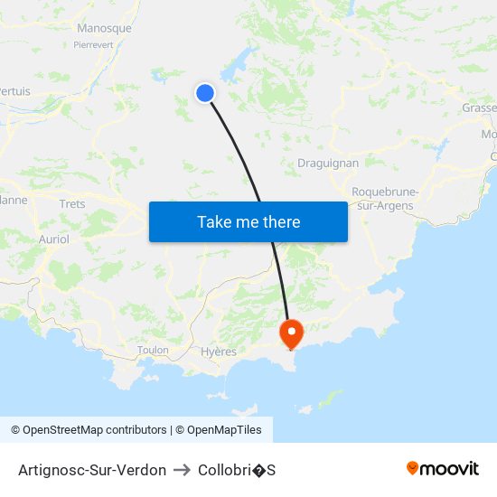 Artignosc-Sur-Verdon to Collobri�S map