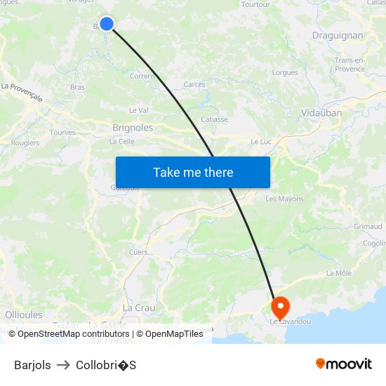 Barjols to Collobri�S map