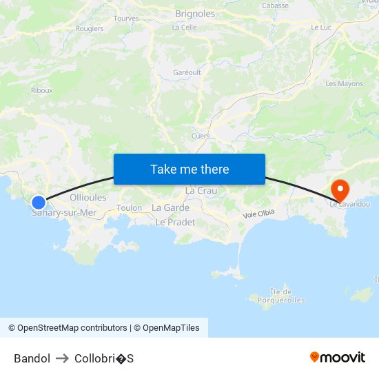 Bandol to Collobri�S map