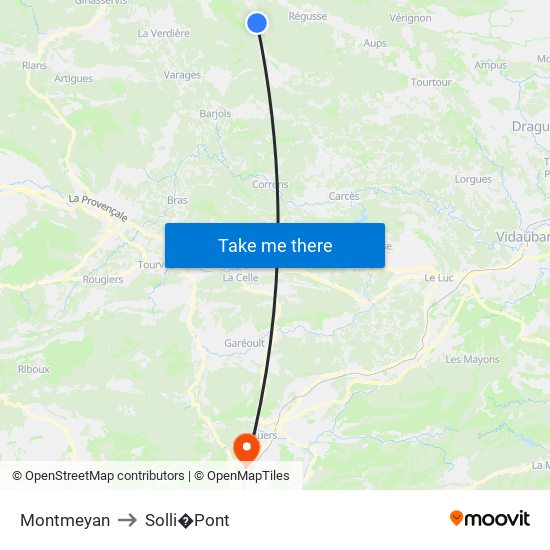 Montmeyan to Solli�Pont map