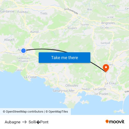 Aubagne to Solli�Pont map