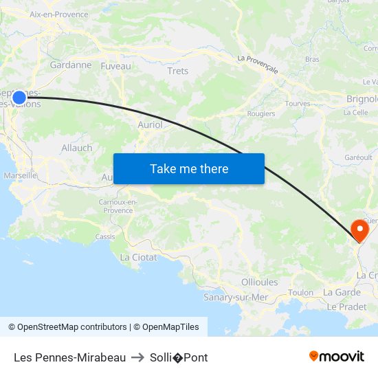 Les Pennes-Mirabeau to Solli�Pont map