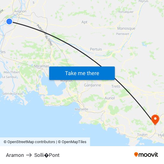 Aramon to Solli�Pont map