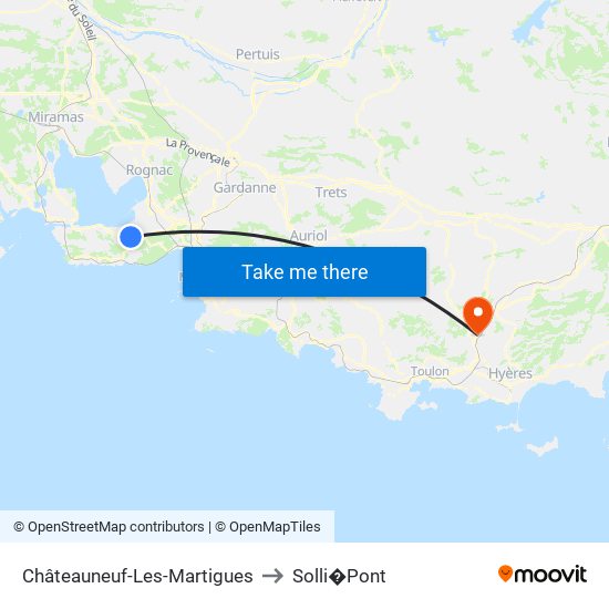 Châteauneuf-Les-Martigues to Solli�Pont map