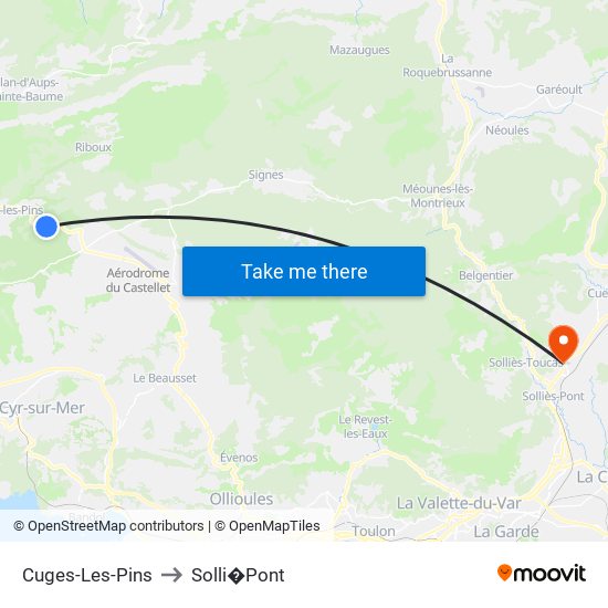 Cuges-Les-Pins to Solli�Pont map