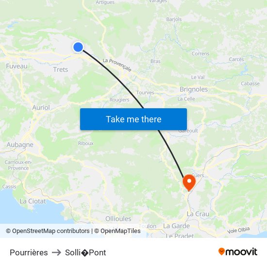 Pourrières to Solli�Pont map