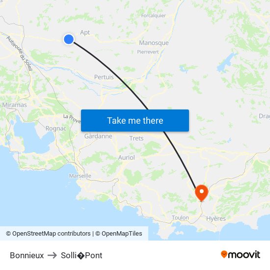 Bonnieux to Solli�Pont map