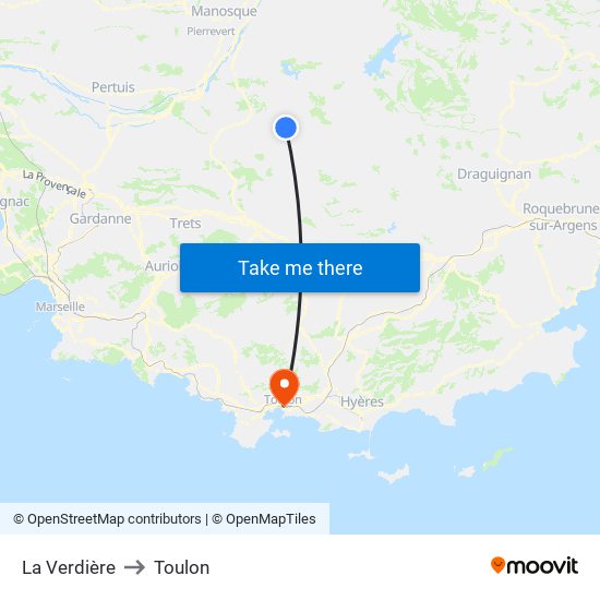 La Verdière to Toulon map