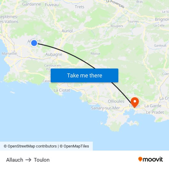 Allauch to Toulon map