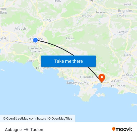Aubagne to Toulon map