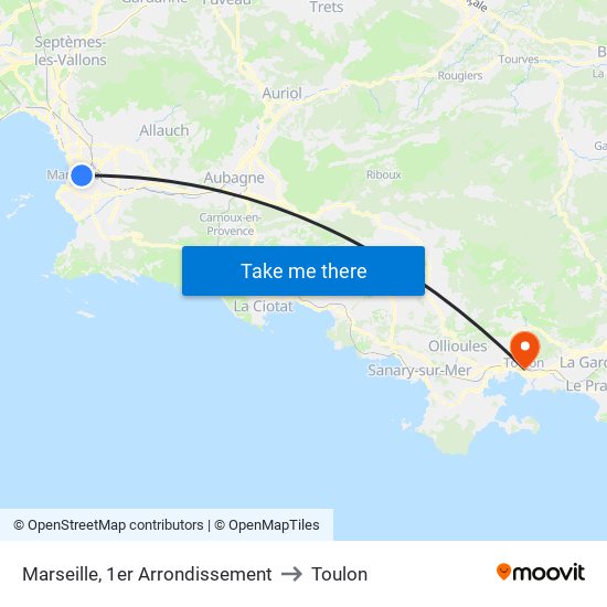 Marseille, 1er Arrondissement to Toulon map