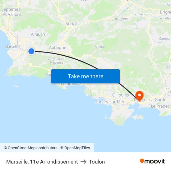 Marseille, 11e Arrondissement to Toulon map