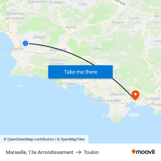 Marseille, 13e Arrondissement to Toulon map