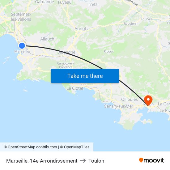 Marseille, 14e Arrondissement to Toulon map
