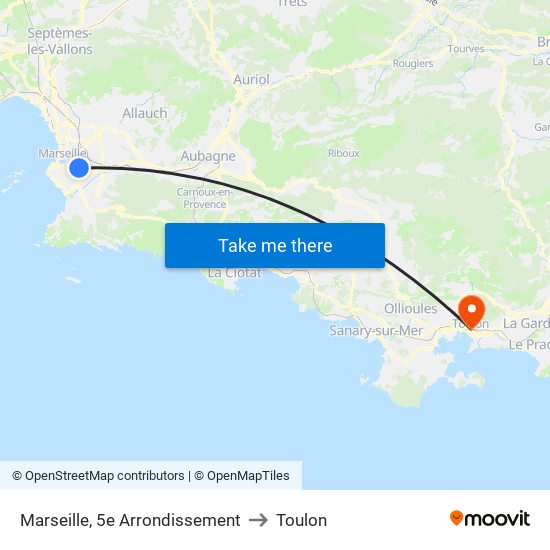 Marseille, 5e Arrondissement to Toulon map