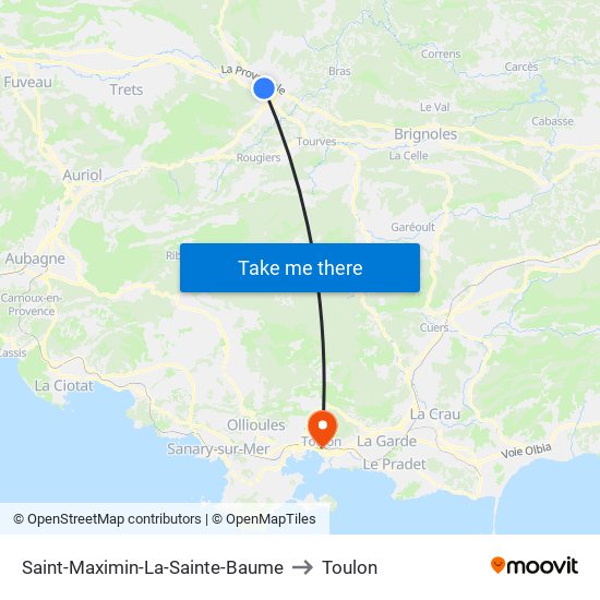 Saint-Maximin-La-Sainte-Baume to Toulon map