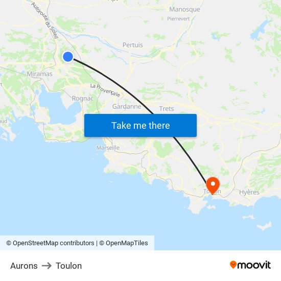 Aurons to Toulon map