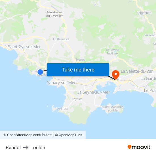 Bandol to Toulon map