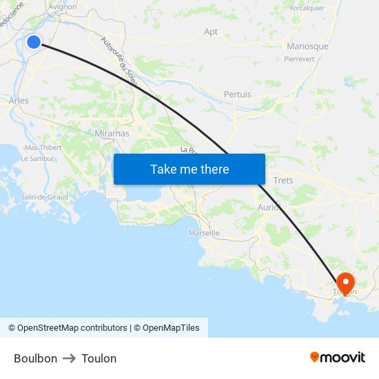 Boulbon to Toulon map