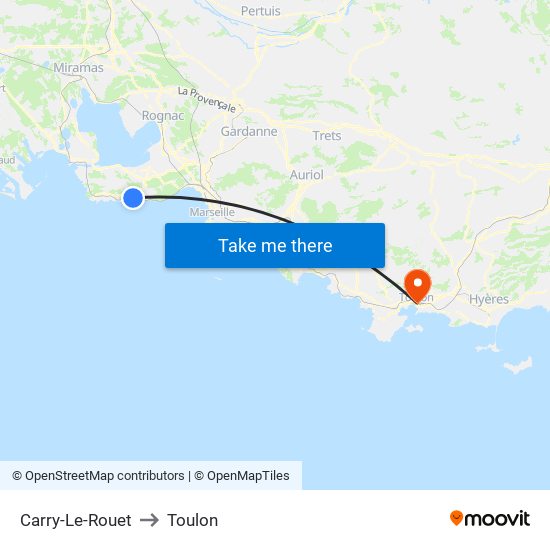 Carry-Le-Rouet to Toulon map