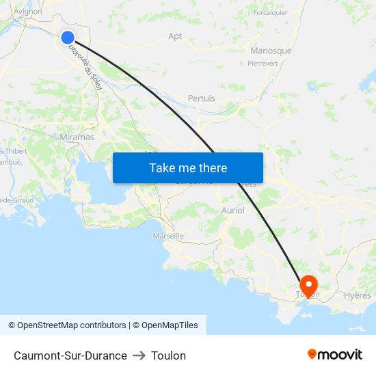 Caumont-Sur-Durance to Toulon map