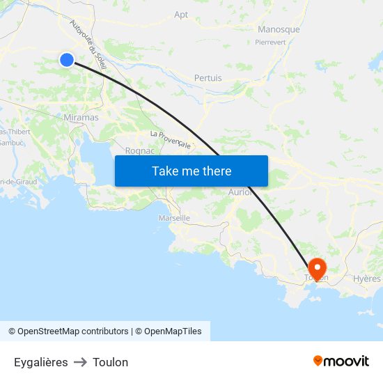 Eygalières to Toulon map
