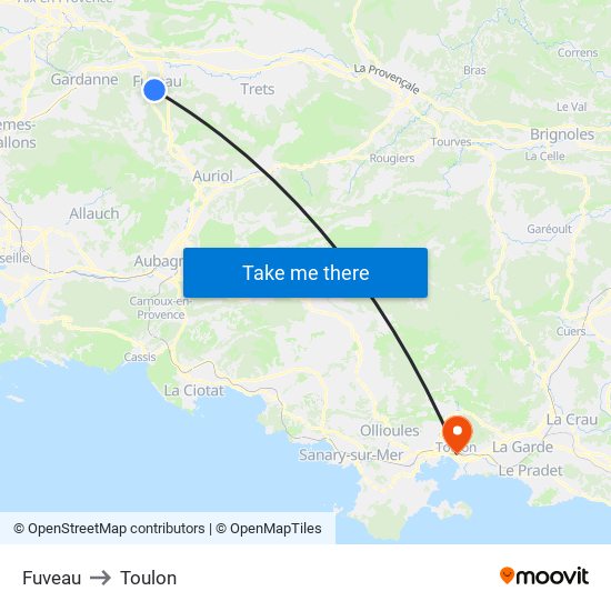Fuveau to Toulon map