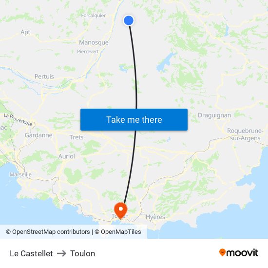 Le Castellet to Toulon map