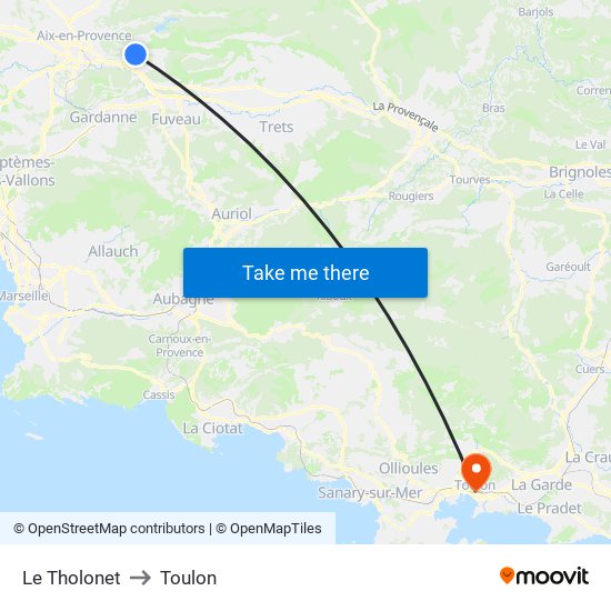 Le Tholonet to Toulon map