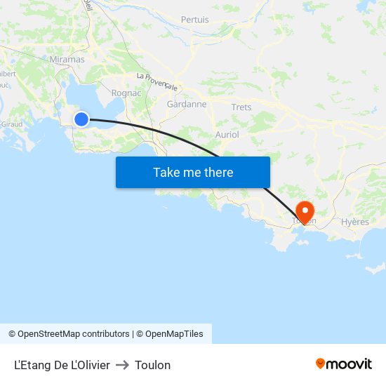 L'Etang De L'Olivier to Toulon map