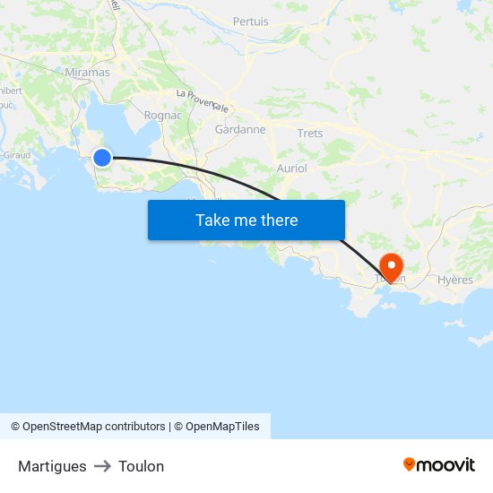 Martigues to Toulon map