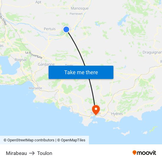 Mirabeau to Toulon map