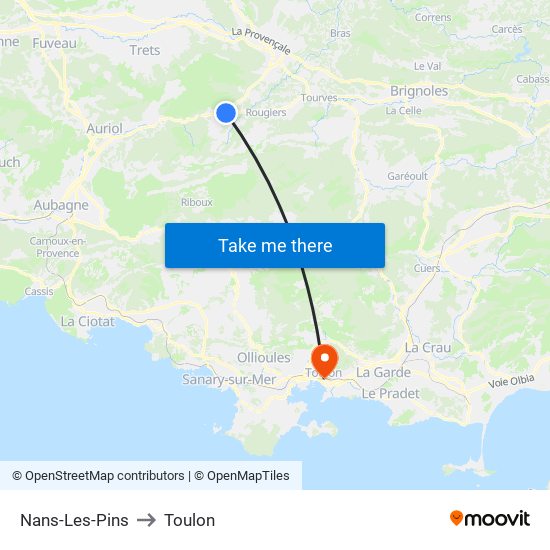Nans-Les-Pins to Toulon map