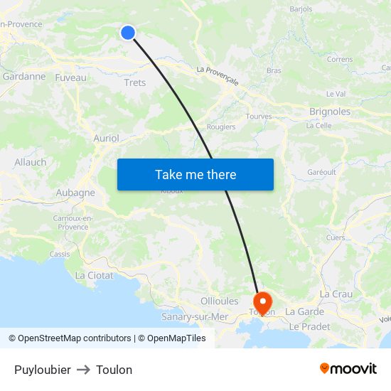 Puyloubier to Toulon map