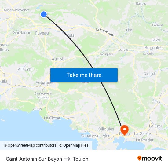Saint-Antonin-Sur-Bayon to Toulon map