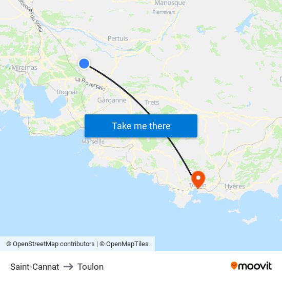 Saint-Cannat to Toulon map