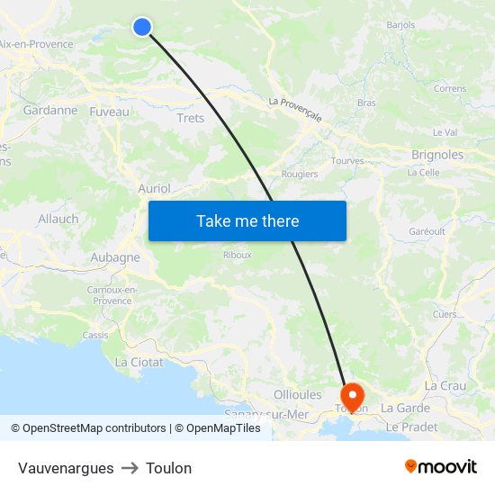 Vauvenargues to Toulon map