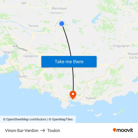 Vinon-Sur-Verdon to Toulon map