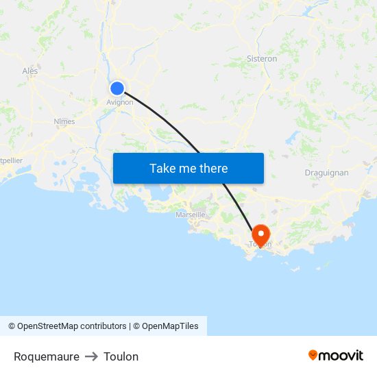 Roquemaure to Toulon map
