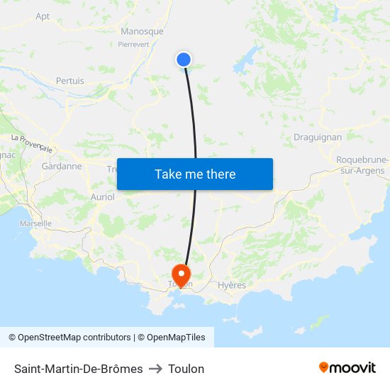 Saint-Martin-De-Brômes to Toulon map