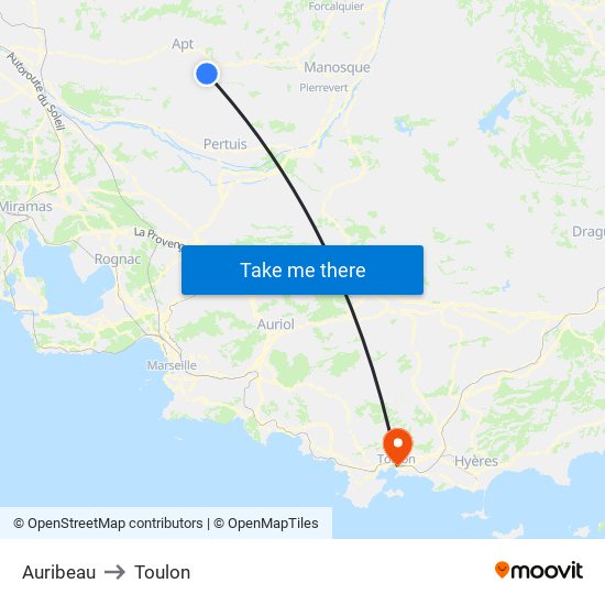 Auribeau to Toulon map