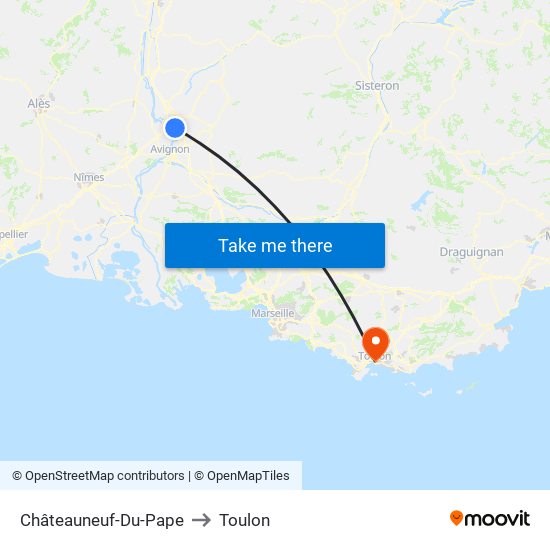 Châteauneuf-Du-Pape to Toulon map