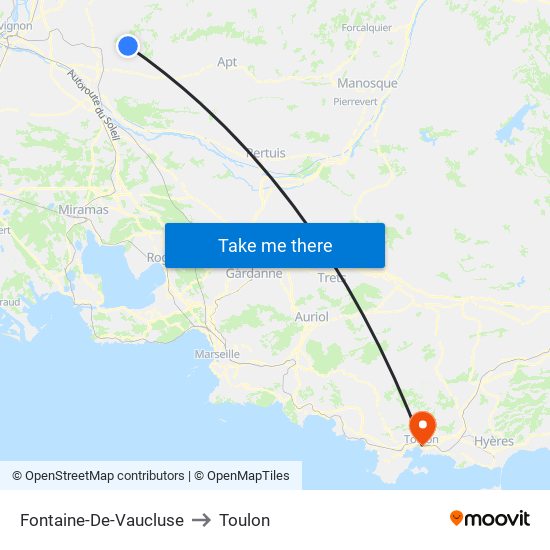 Fontaine-De-Vaucluse to Toulon map