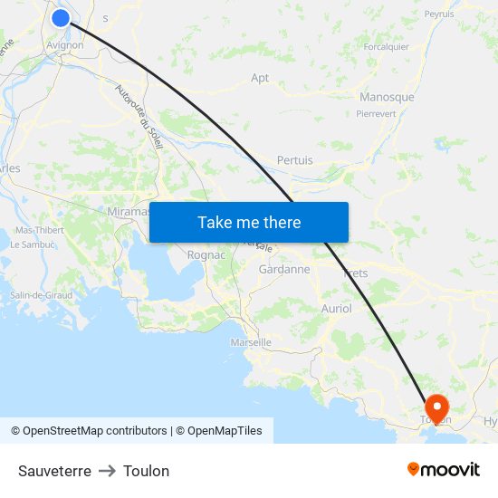 Sauveterre to Toulon map