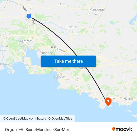 Orgon to Saint-Mandrier-Sur-Mer map