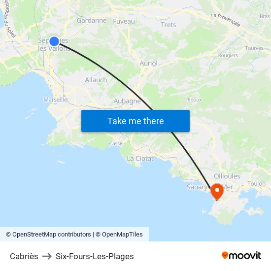 Cabriès to Six-Fours-Les-Plages map
