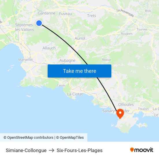 Simiane-Collongue to Six-Fours-Les-Plages map