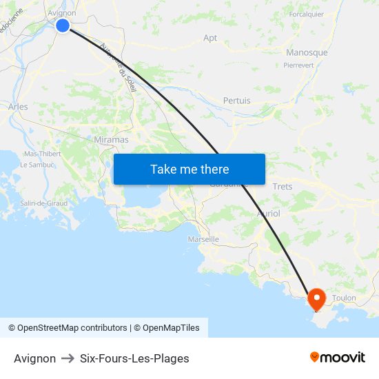 Avignon to Six-Fours-Les-Plages map